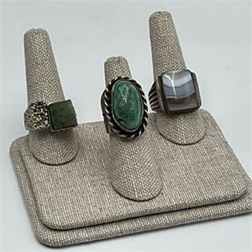 3 Vintage Native American Sterling Silver Rings | Jasper Malachite Agate 42.38g